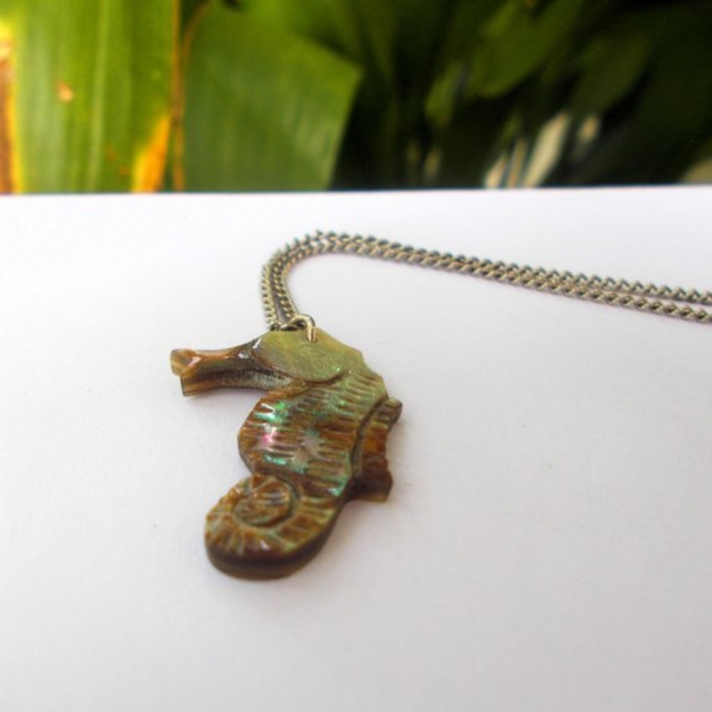 Abalone Shell Seahorse Pendant Necklace